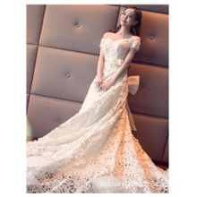 2017 China designer Custom Made Handmade Beaded Off-shoulder Long Train Wedding Dress Gowns